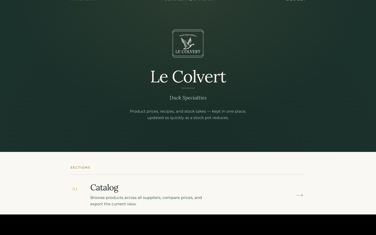 Le Colvert — duck-specialties kitchen management interface