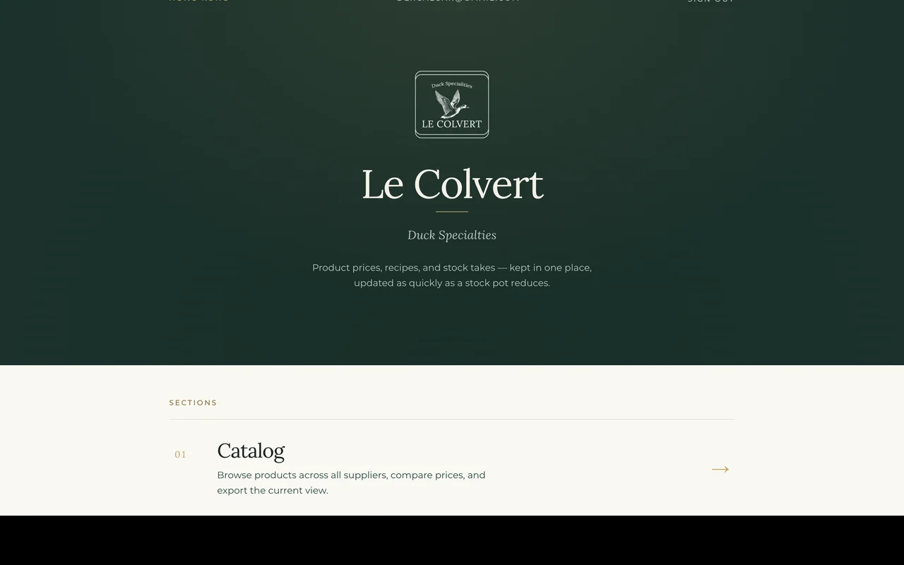Le Colvert — duck-specialties kitchen management interface