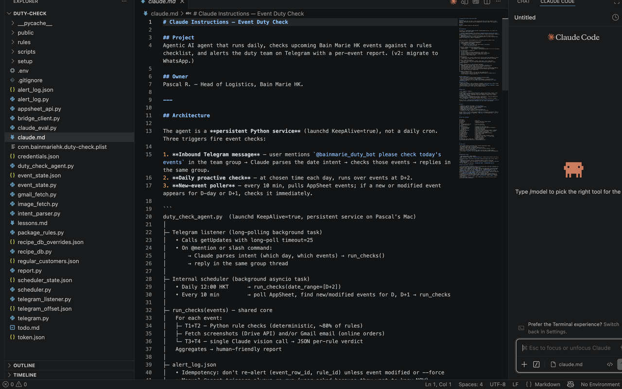 Duty-Check — agentic AI service source code in VSCode