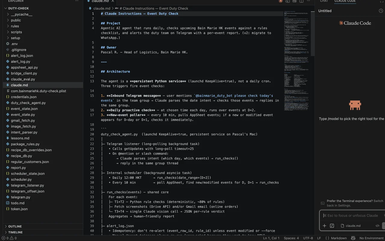 Duty-Check — agentic AI service source code in VSCode