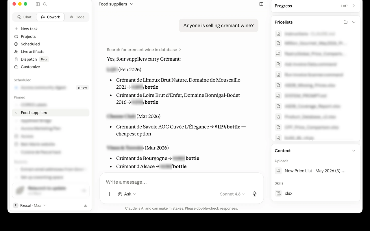 Pricelists — supplier price lookup chat interface